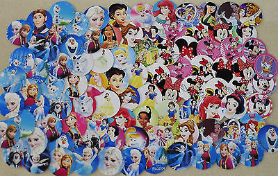 100- 1" Precut Frozen, Princess, & Minnie Mouse Mix Inspired  Bottle Cap Images
