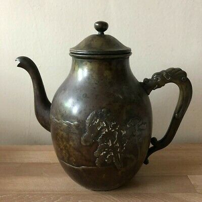 Chinese Bronze Teapot Dragon Design Circa 1900, 8" High By 8 1/2" Wide