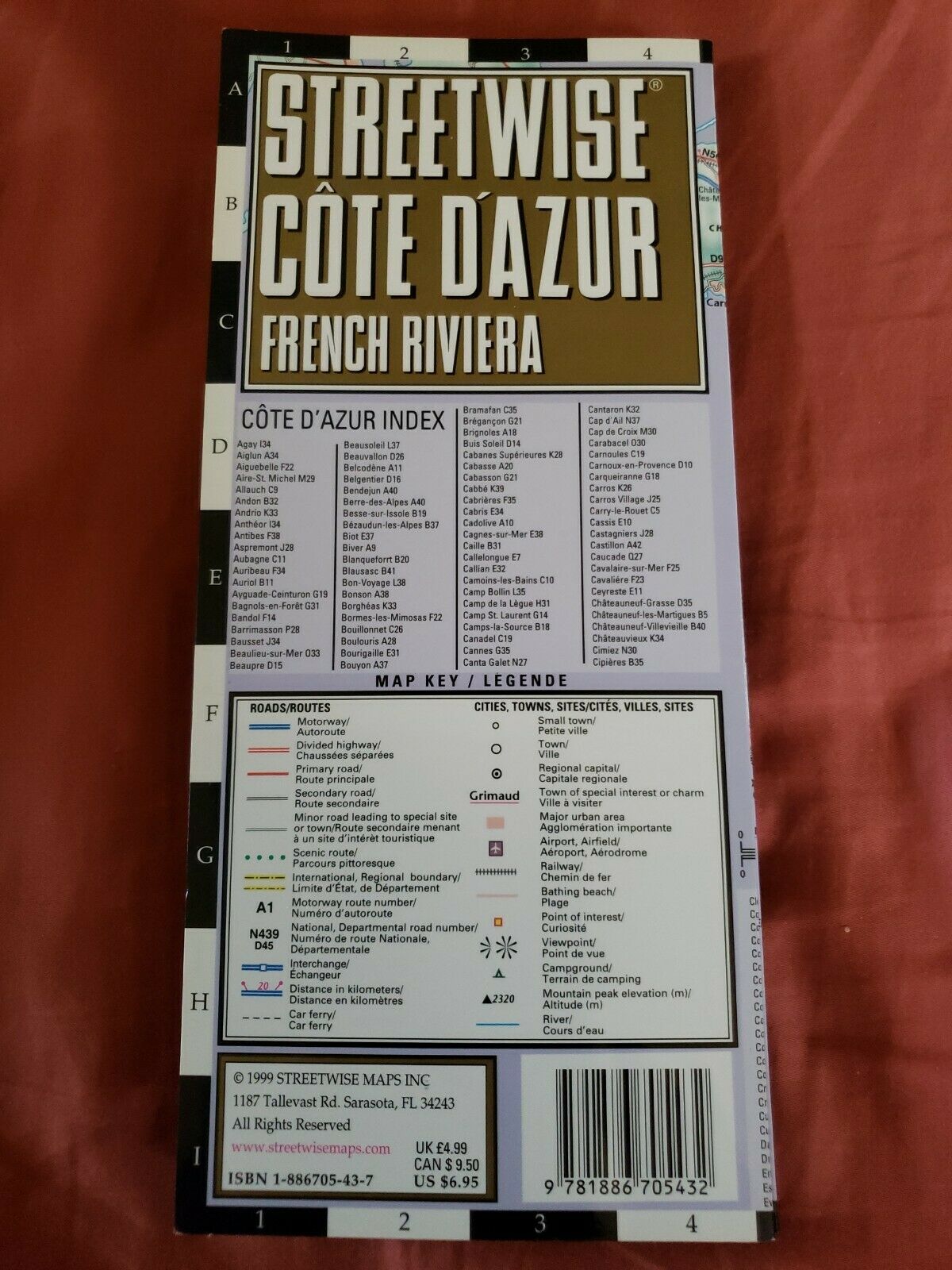 Streetwise Cote D'azur Map Laminated 1999 French Rivera France