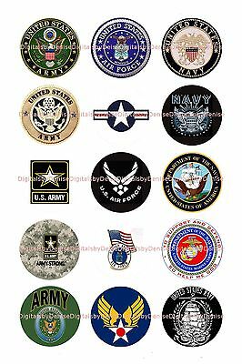 Military Army Navy Air Force Marines1 " Circles  Bottle Cap Images. $2.45-$5.50
