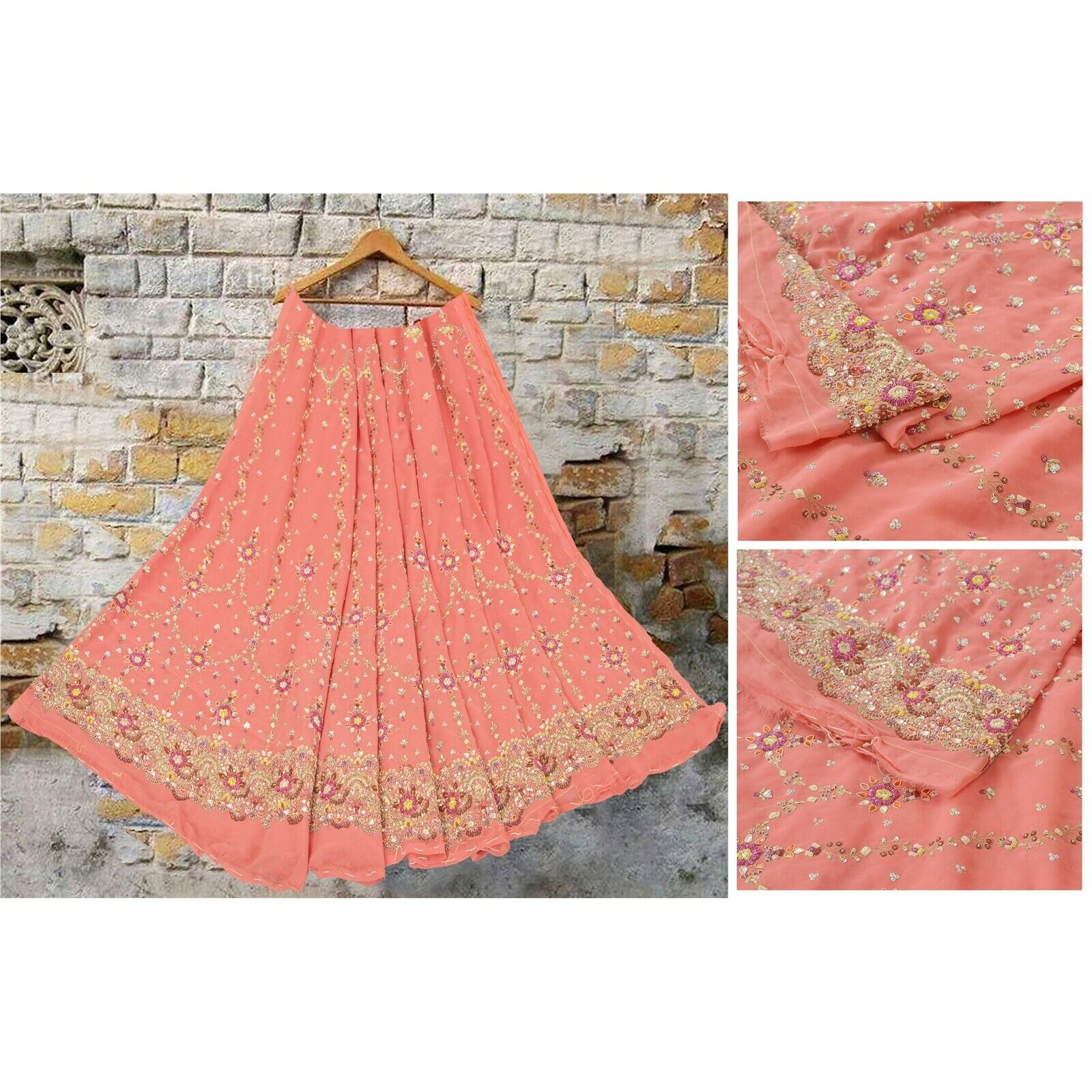 Sanskriti Vintage Long Skirt Pure Georgette Silk Handmade Unstitched Lehenga