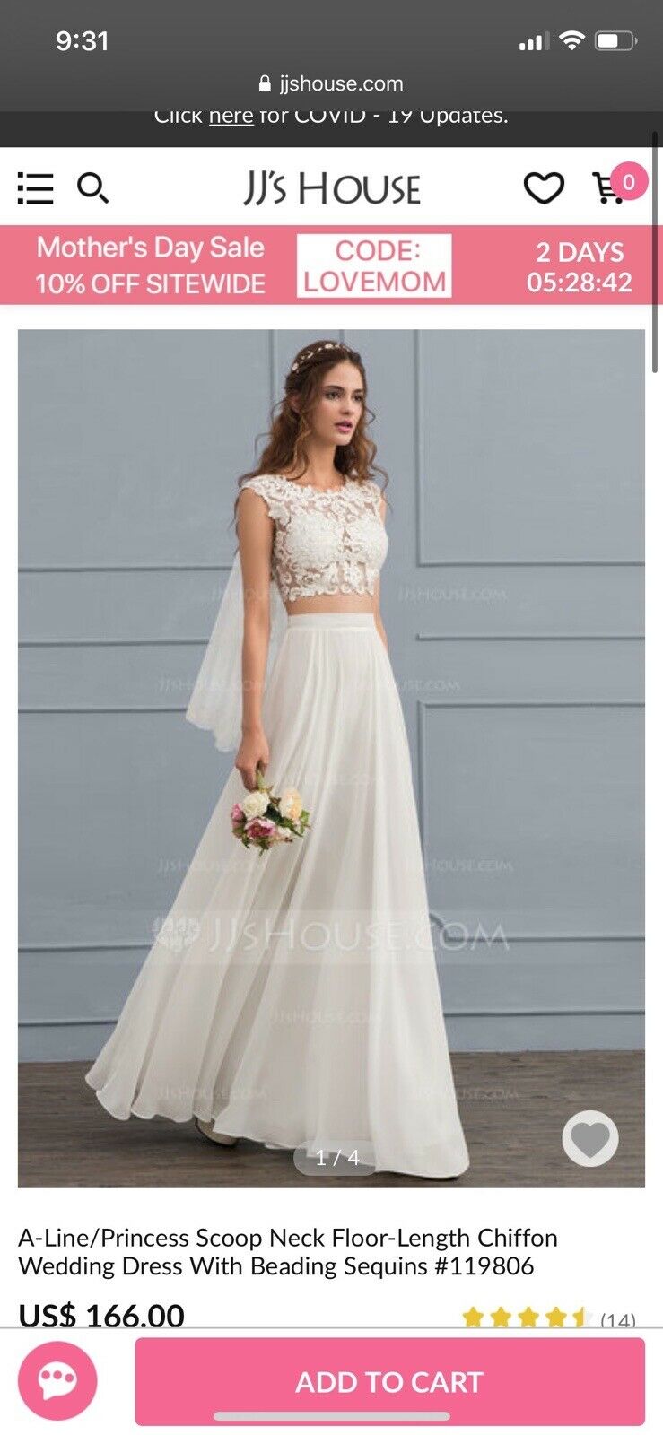 New-unworn Wedding Dress, A-line Chiffon, V-neck, Short Sleeves, Floor-length 4