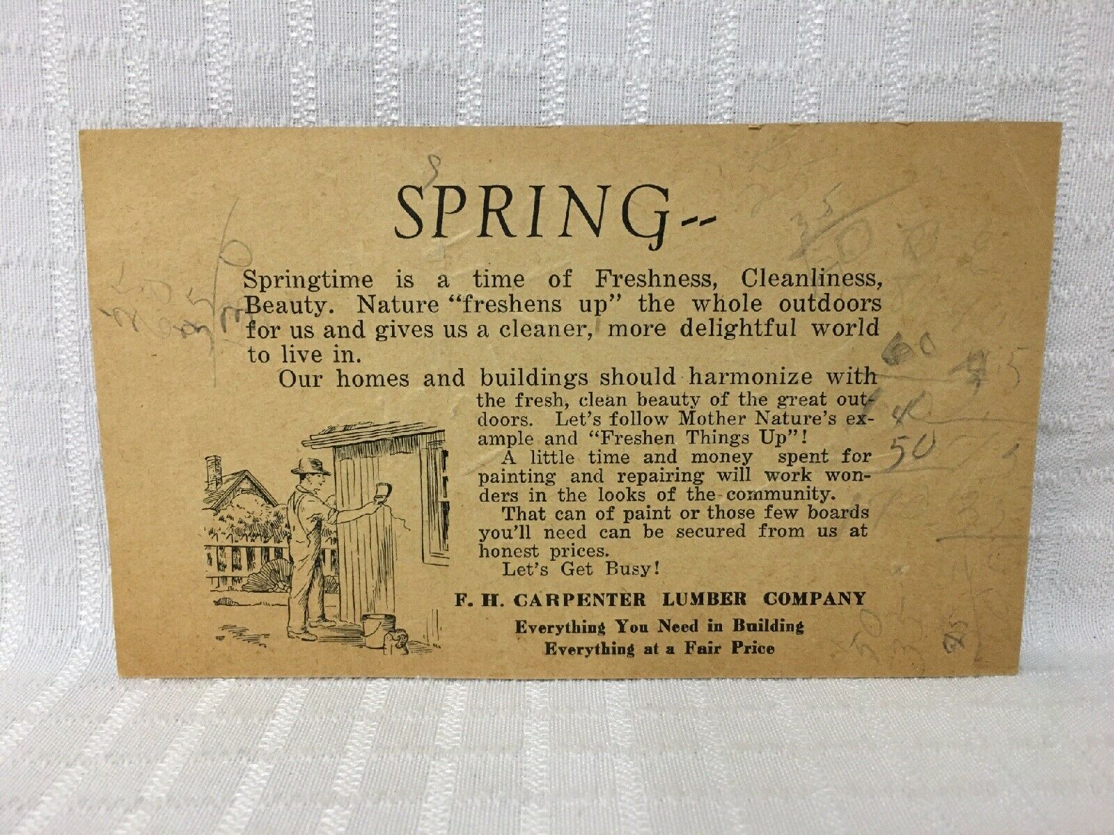 Htf Antique Early 1900s Advert Spring F H Carpenter Lumber Company Advertising