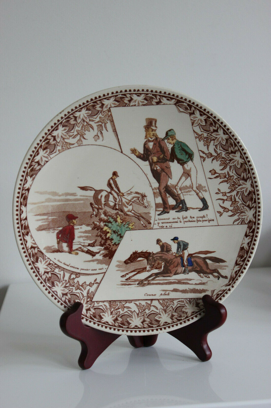 Plate Earthenware Sarreguemines Model The The Races French Antique Plate