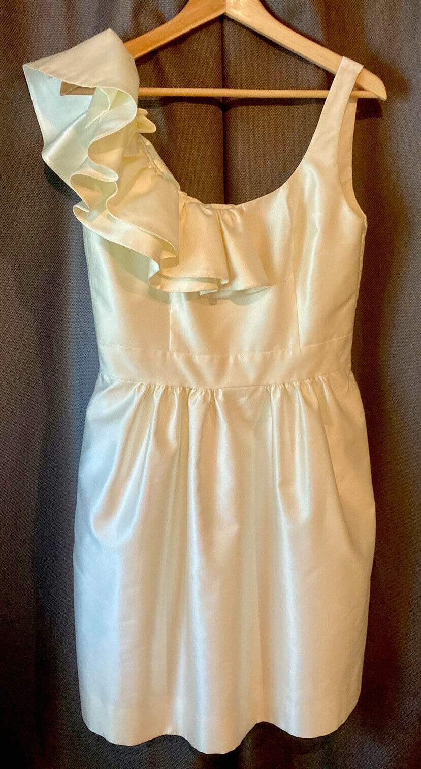 Kirribilla Ruffled Shoulder Silk Ivory Wedding Formal Dress With Pockets