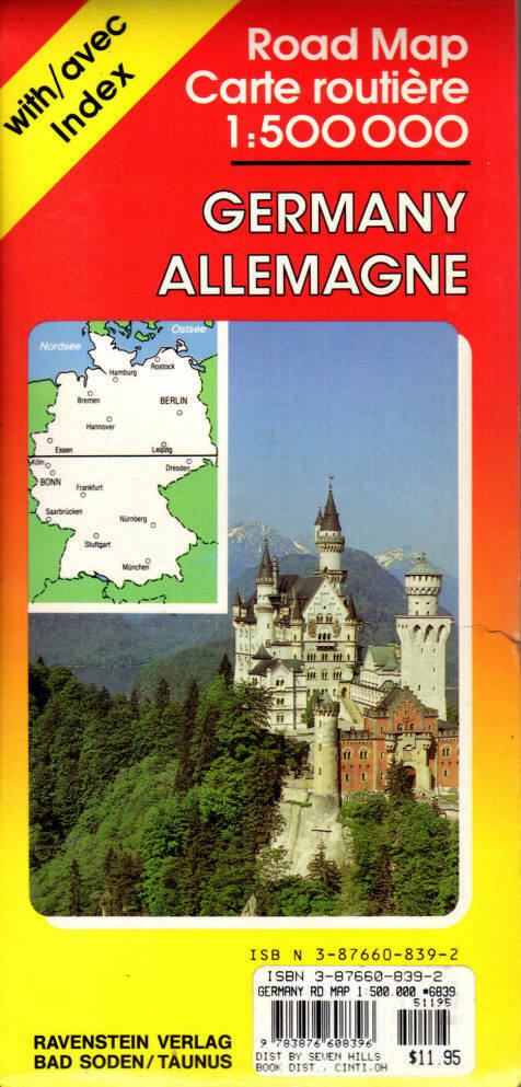 Germany Road Map Ravenstein 1994 1:500,000 Index Deutschland Distance Table Rail