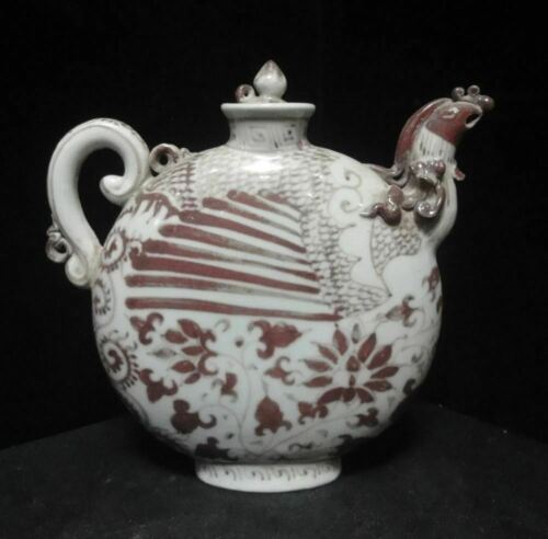 Fine Antique Chinese Underglaze Red Hand Painting Porcelain Teapot