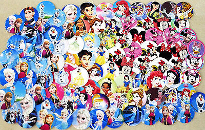 100- 1" Precut Frozen, Princess, & Minnie Mouse Mix Inspired  Bottlecap Images