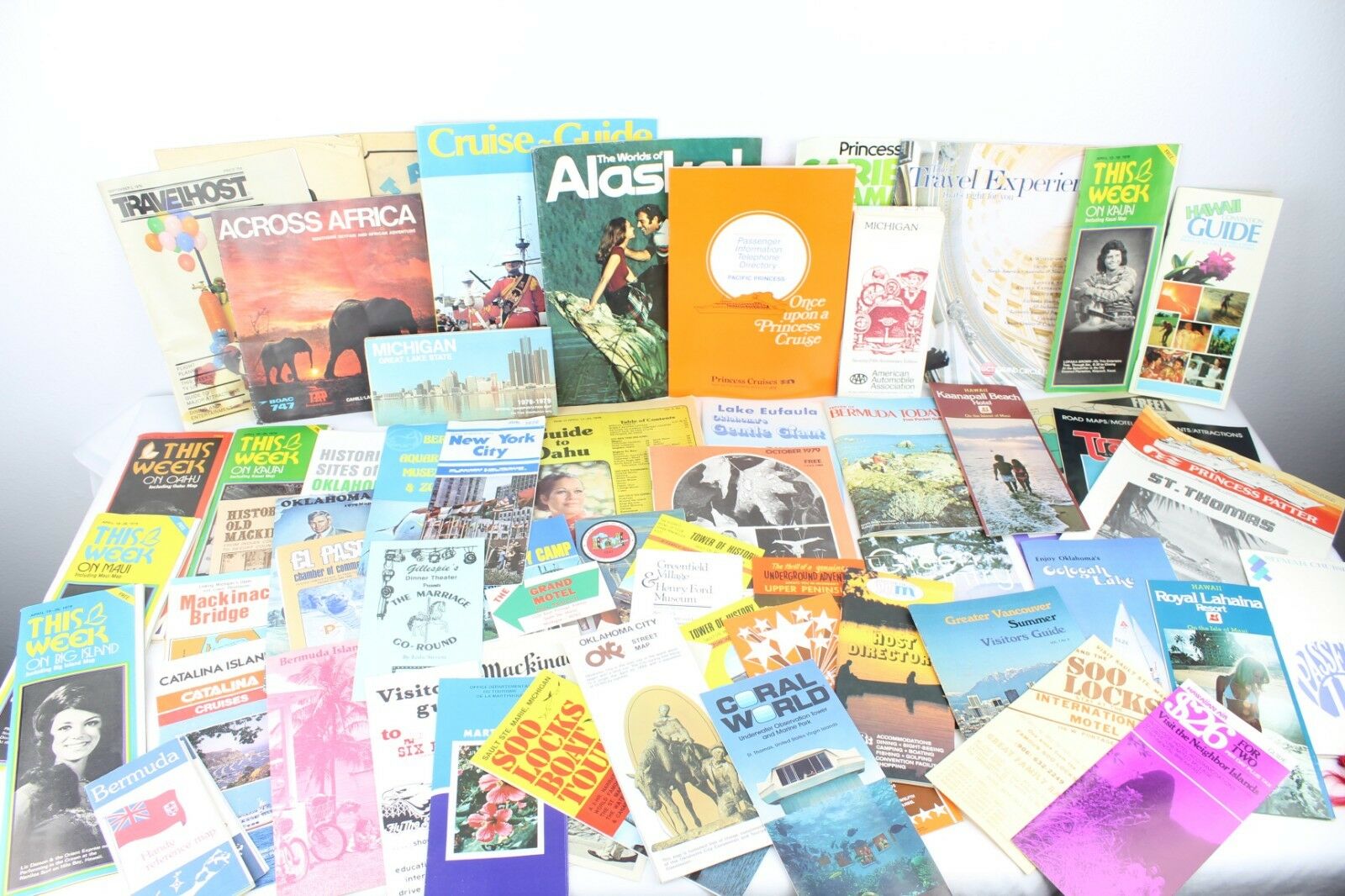Huge Lot Vintage Travel Guide Books And Maps Bermuda Hawaii Alaska 1970s
