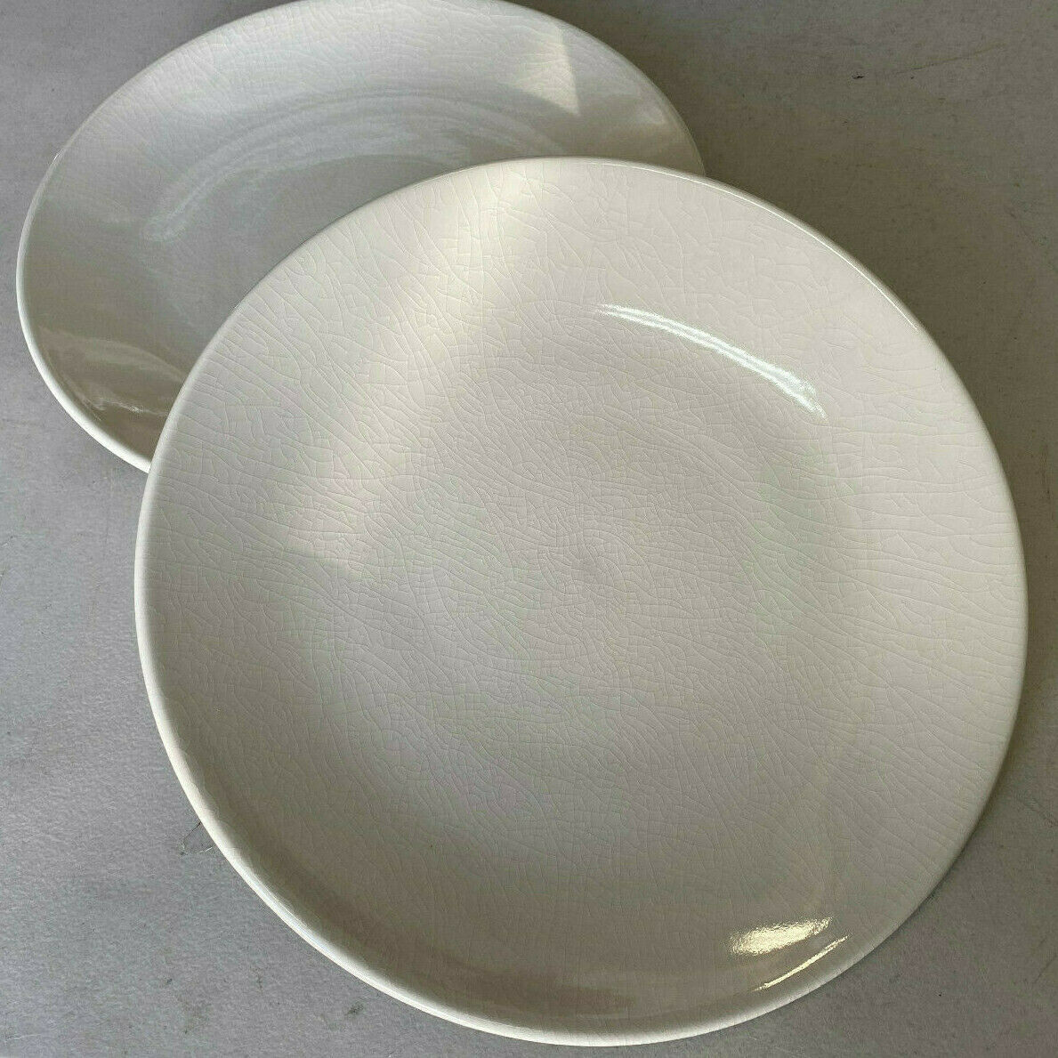 2 Dinner Plates Jars France Tourron Quartz Off White Coupe Crackled 262439 Beige