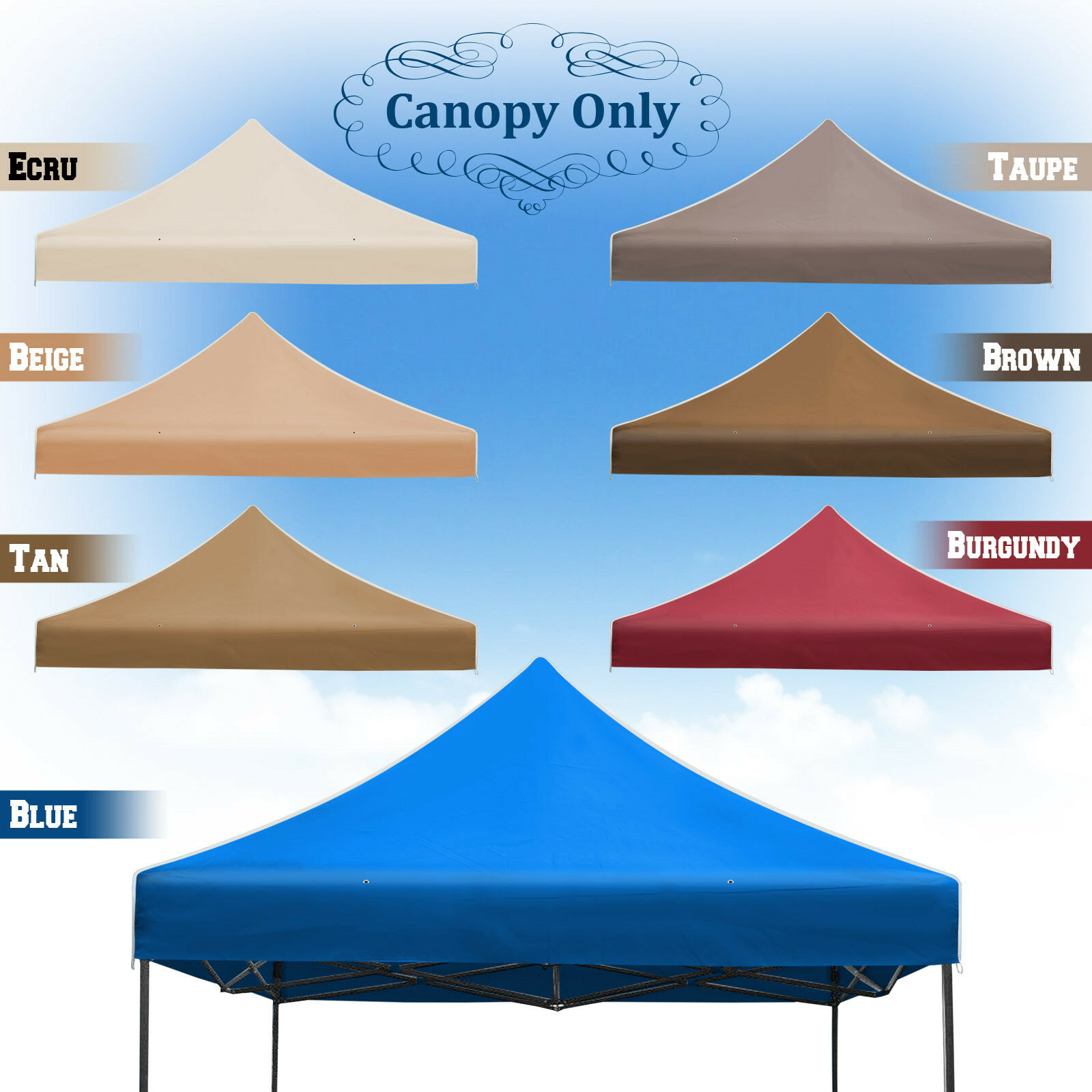 Replacement Canopy For 10'x10' Ez Pop Up Tent Instant Gazebo Polyester Cover