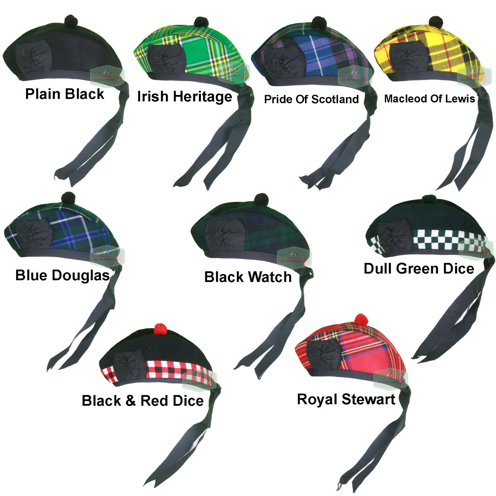 Scottish Traditional Blended Glengarry Hat - Upto Nine Designs Glengarry Hats
