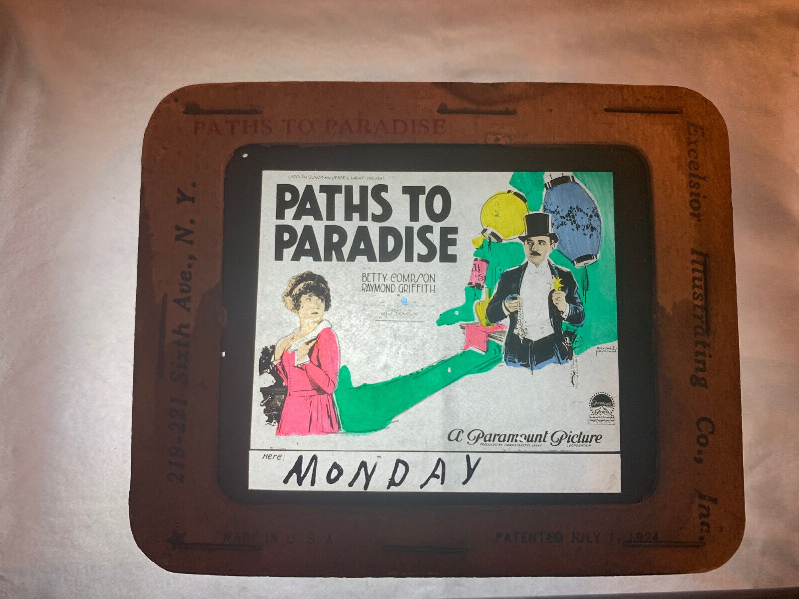 Paths To Paradise (1925) Glass Slide - Raymond Griffith, Betty Compson