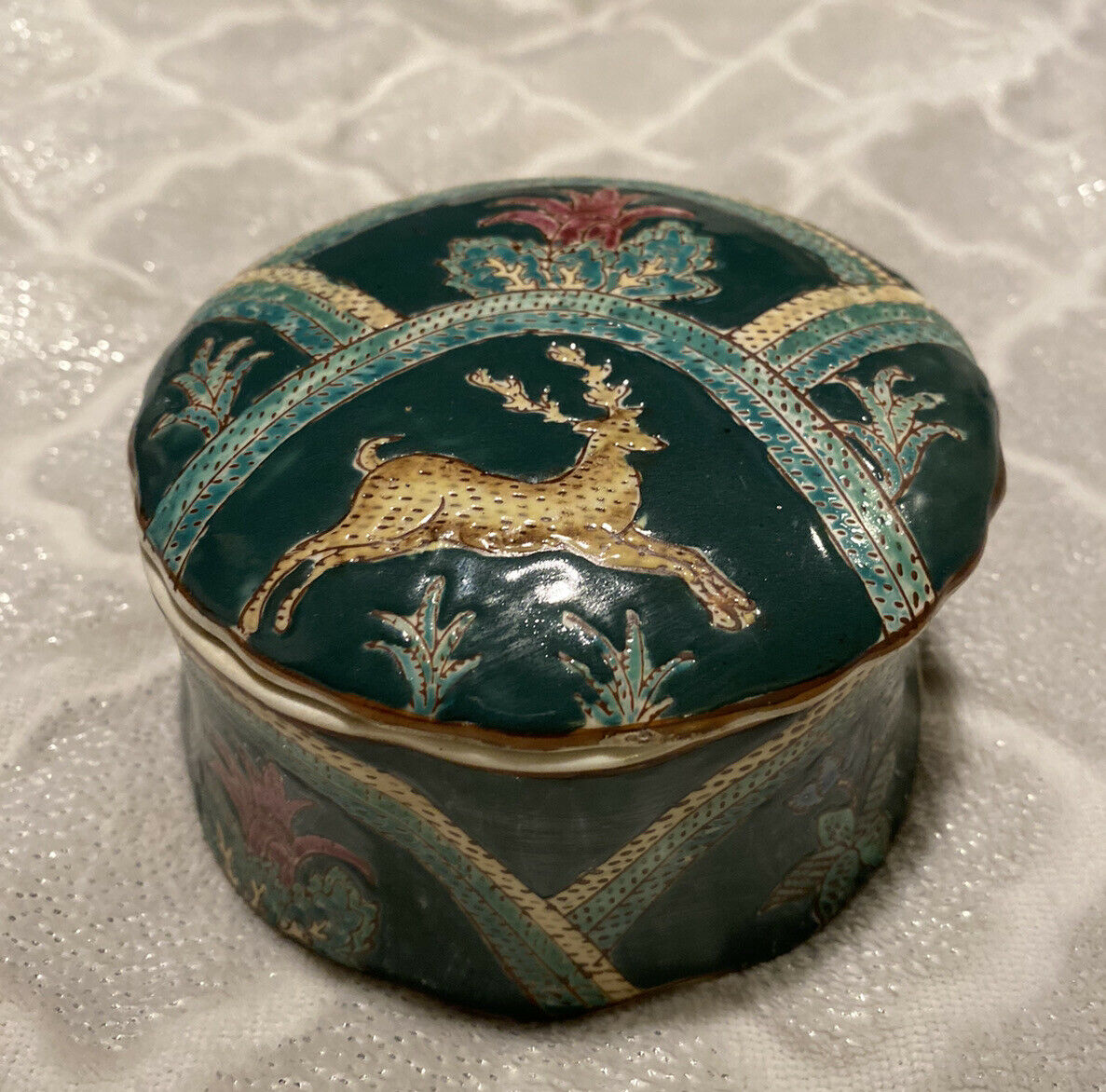 Round Art Pottery W/lid Trinket Box Handmade 5” Round Vintage Marked 10-7 C-23