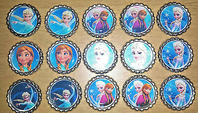 Set Of 15 "frozen" Inspired Elsa & Anna Flat Bottlecaps For Hairbows & Scrapbook