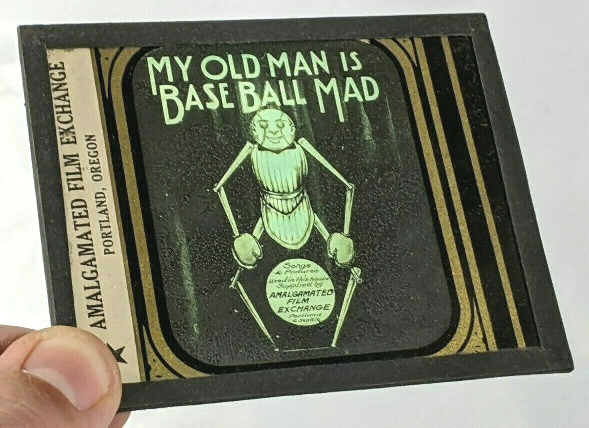 Rare Vintage "my Old Man Is Baseball Mad" Amalgamated Glass Movie Film Slide