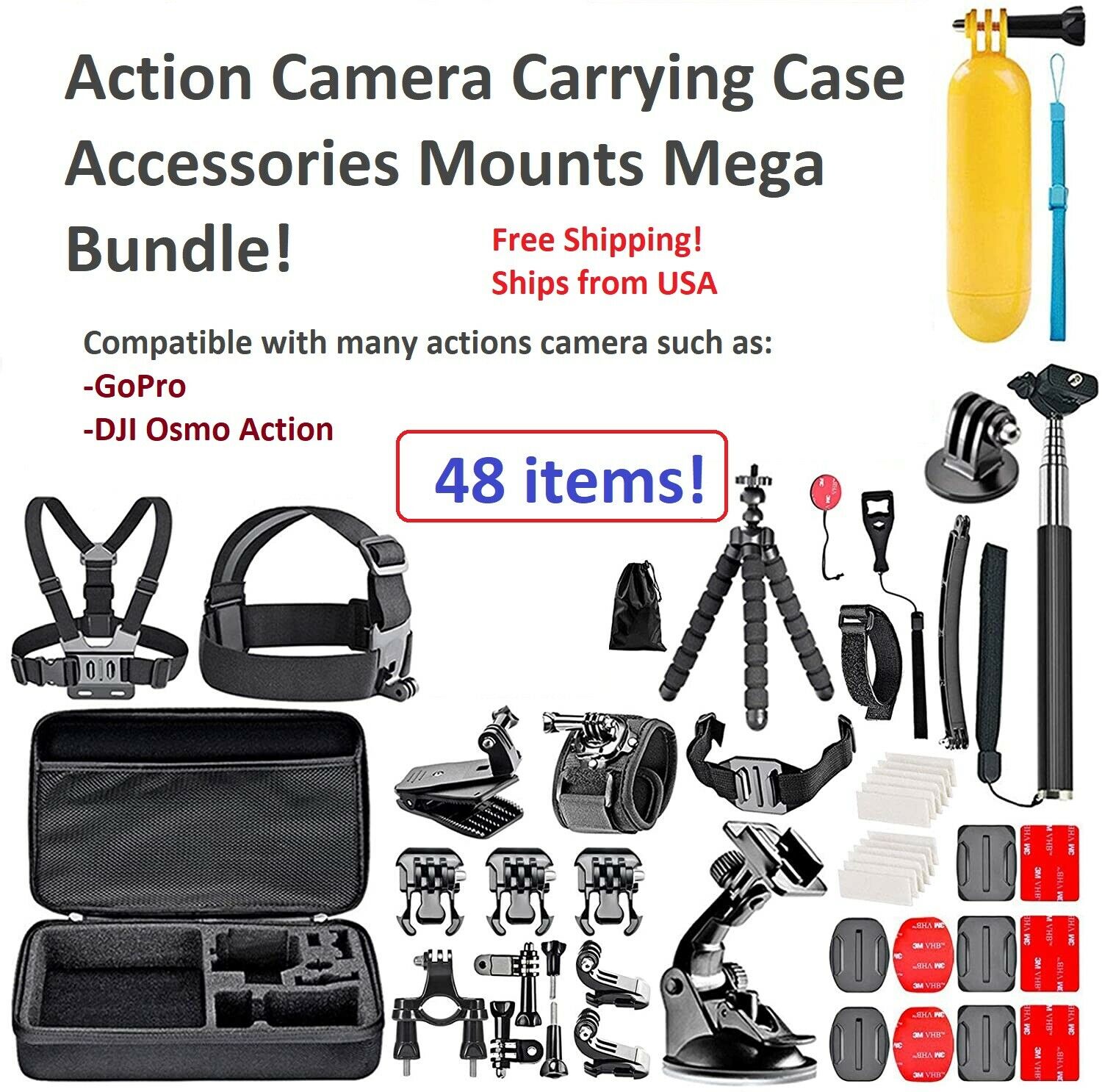 Best Accessories Kit Bundle Fit For Gopro Hero 9 8 7 Session Mount Combo 48pcs!!