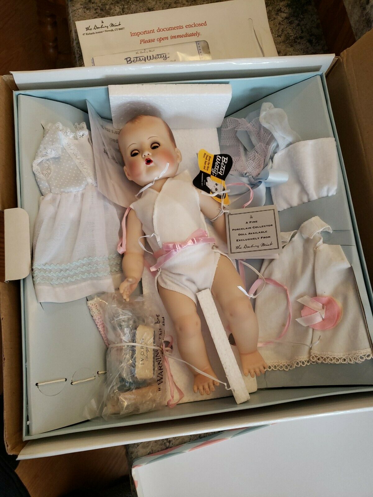 Vintage 1999 Betsy Wetsy Doll Porcelain With Accessories. Danbury Mint